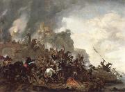 Philips Wouwerman, cavalry making a sortie from a fort on a hill